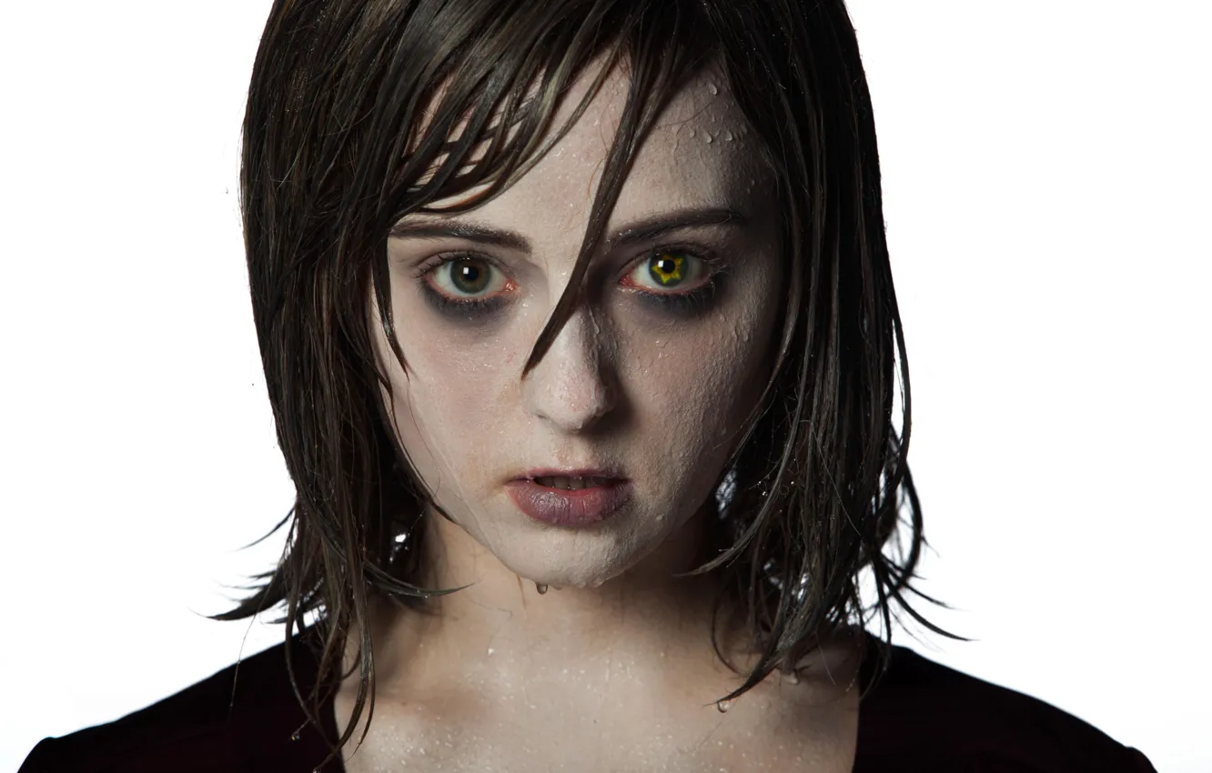 Photo wallpaper eyes, look, girl, drops, face, wet, Doctor Who, wet hair
