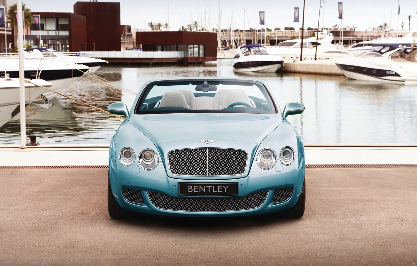 Photo wallpaper Bentley, Continental, Pier, Yachts, Machine, The hood, The front