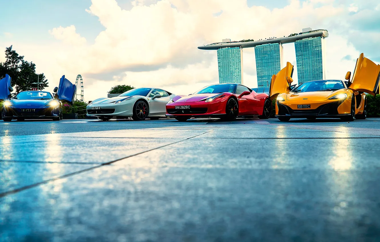 Photo wallpaper Singapore, Marina Bay, Supercar lineup, Sands hotel, Clifford Square