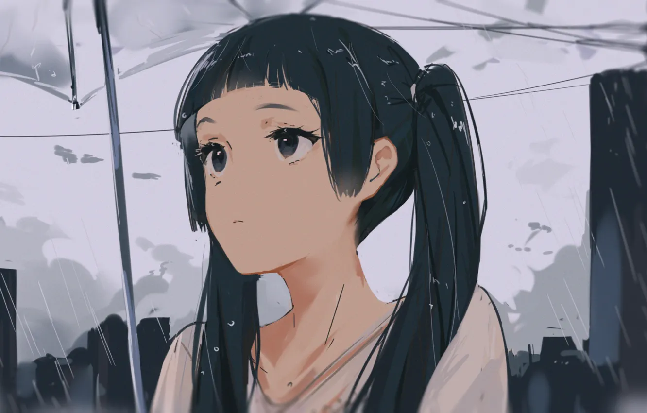 Photo wallpaper girl, rain, umbrella, by arttssam