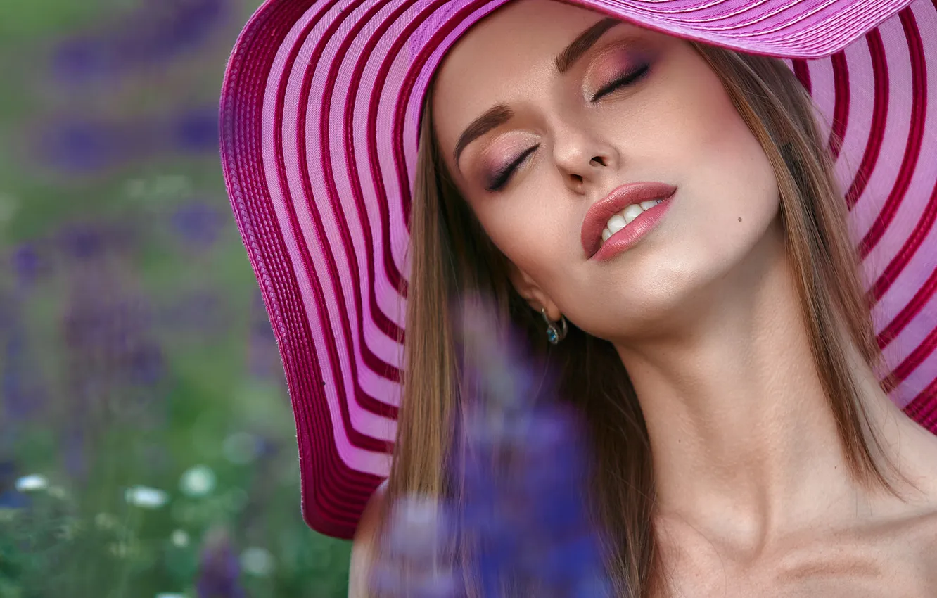 Photo wallpaper girl, nature, portrait, hat