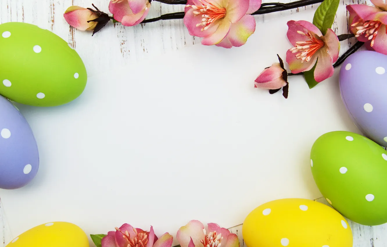 Photo wallpaper flowers, eggs, Easter, flowers, spring, Easter, eggs, card