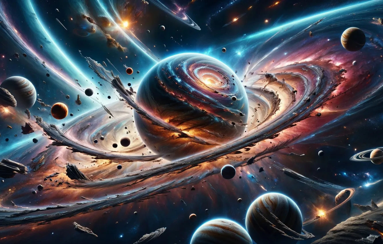 Photo wallpaper space, planet, spiral, fantasy, vortex