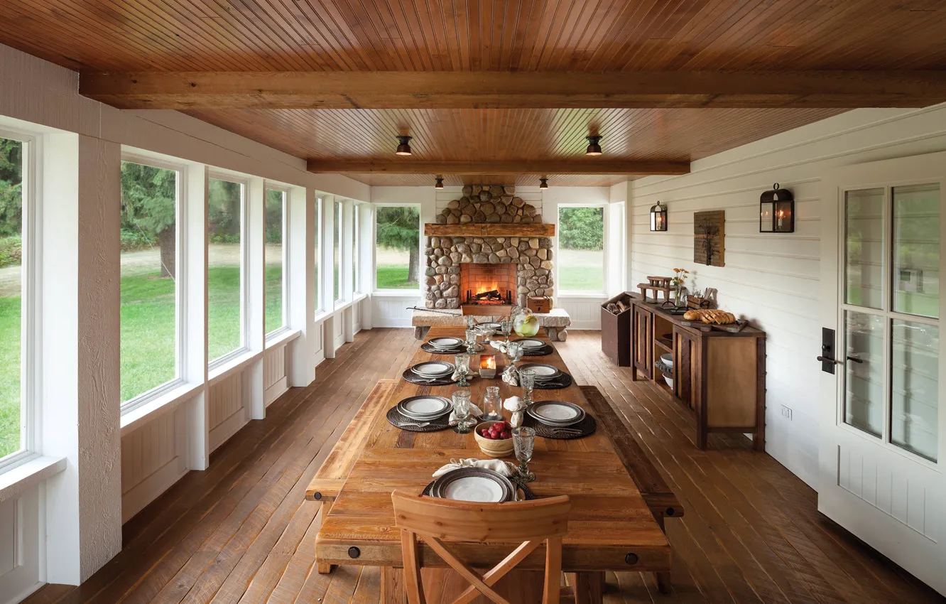 Photo wallpaper room, interior, dining room, ranch