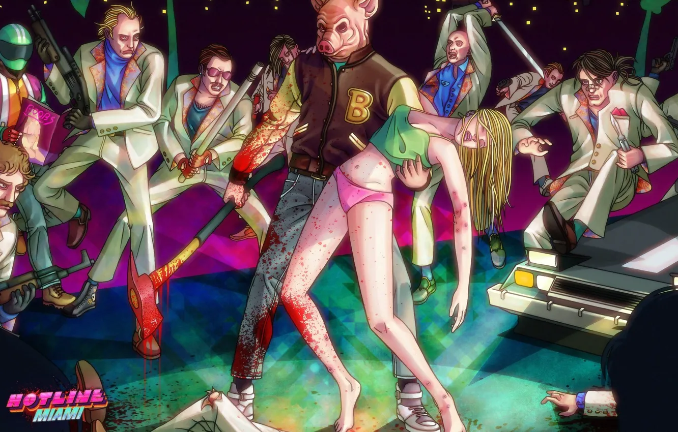 Photo wallpaper girl, blood, the game, people, club, mask, Martin, biker