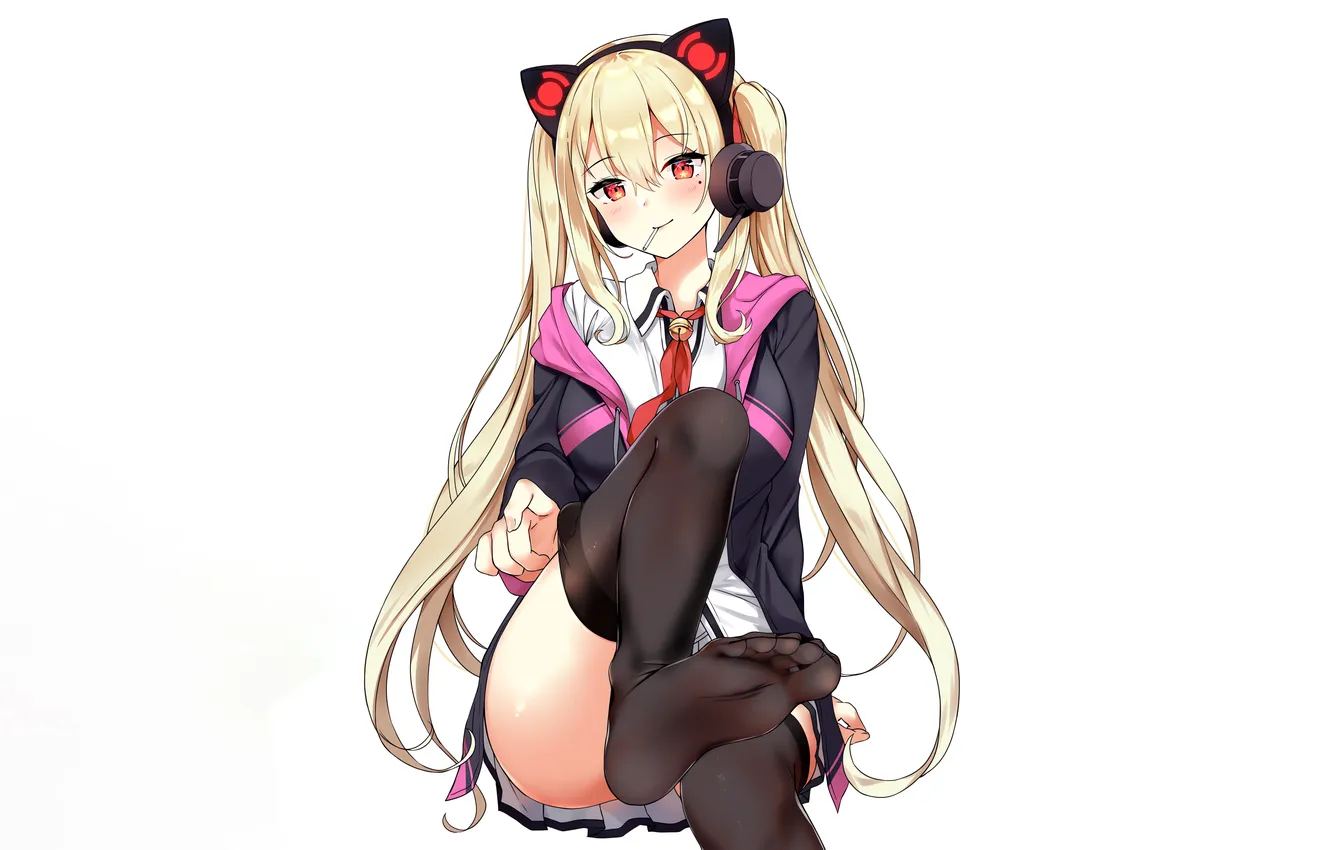 Photo wallpaper girl, thighhighs, long hair, legs, anime, headphones, beautiful, twintails