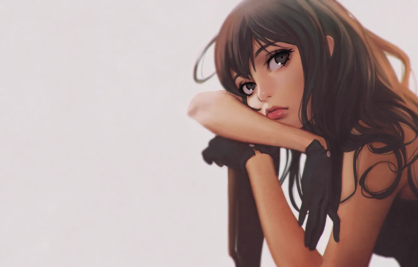 Photo wallpaper eyes, look, girl, reverie, figure, anime, art, gloves