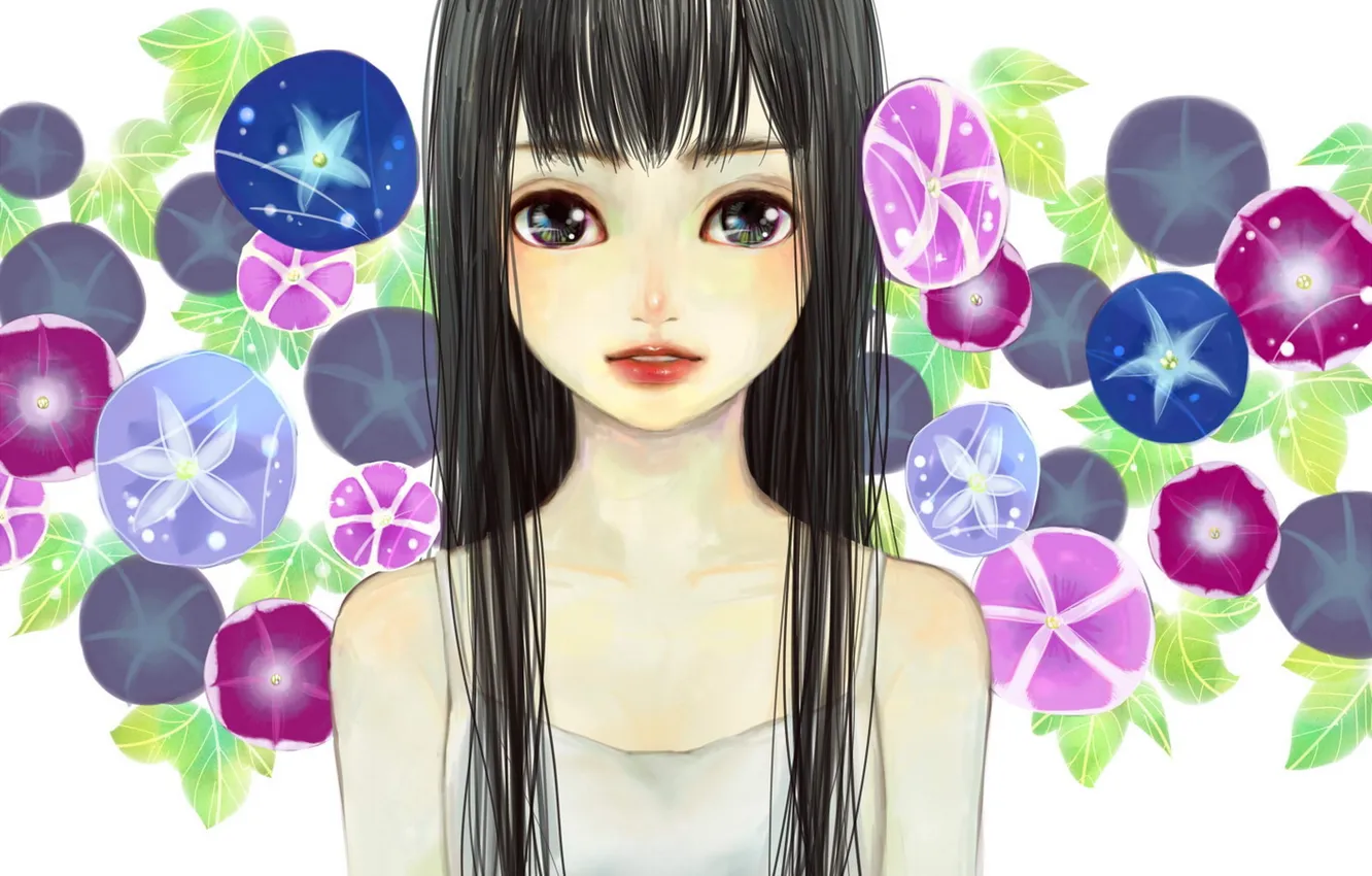 Photo wallpaper girl, flowers, anime