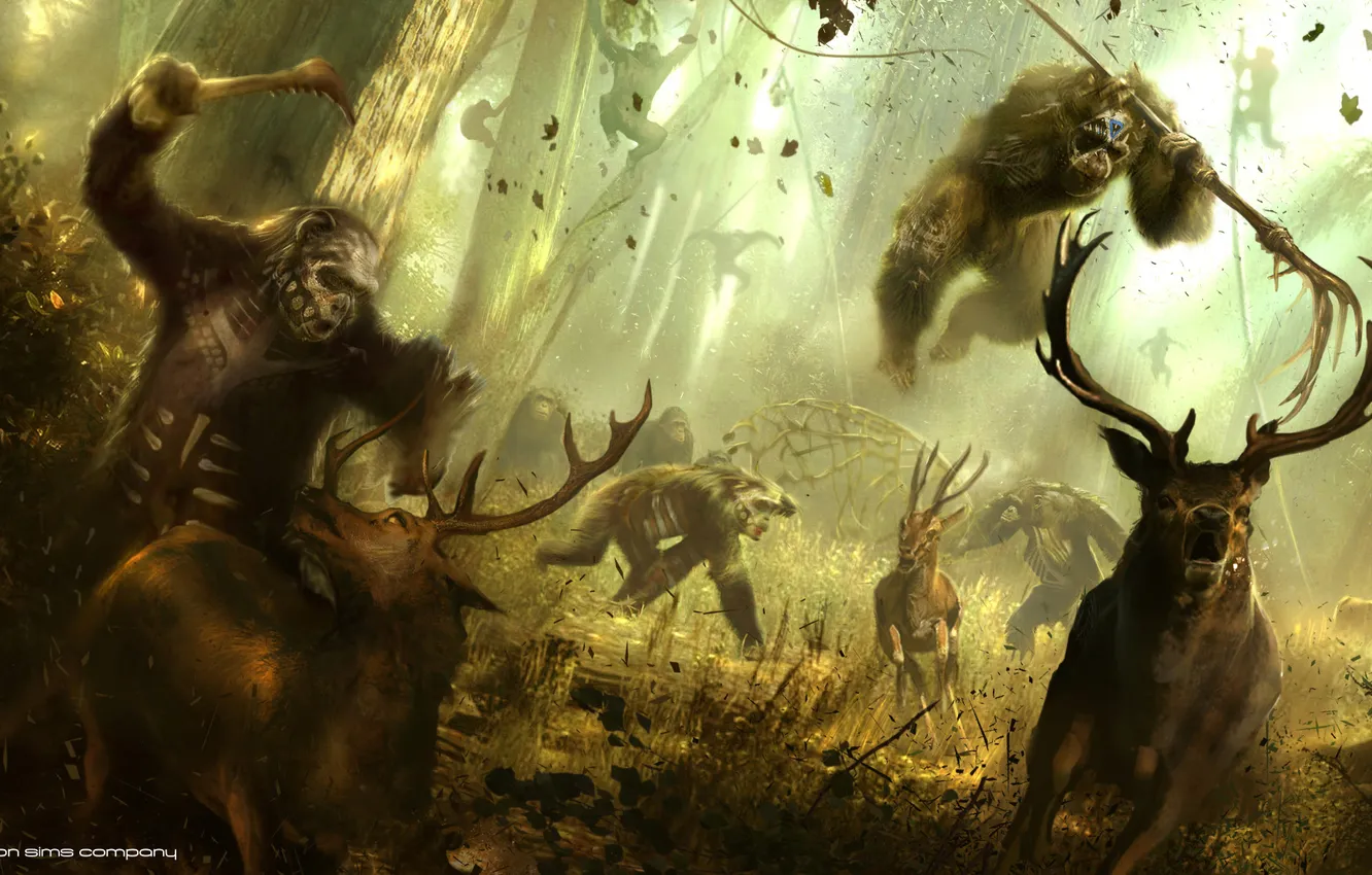 Photo wallpaper forest, monkey, hunting, Caesar, Caesar, antelope, Planet of the apes: the Revolution, Dawn of the …