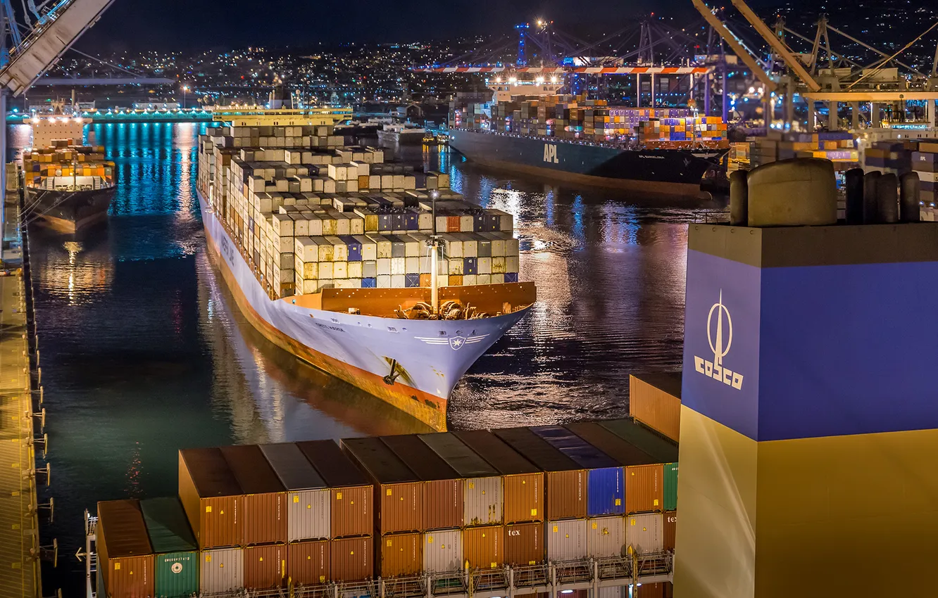 Photo wallpaper ship, port, cargo