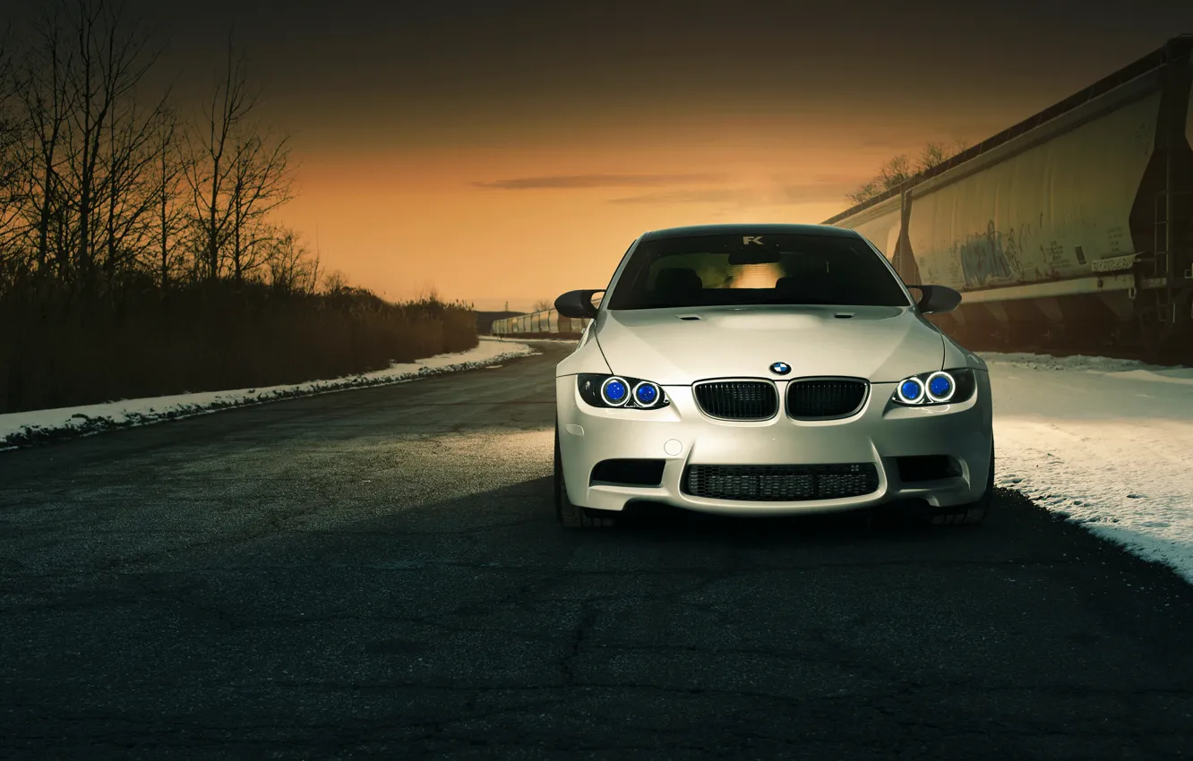 Photo wallpaper BMW, white, front, E92