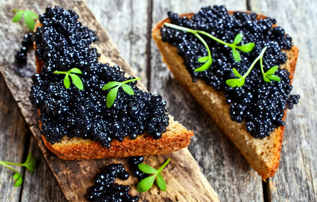 Photo wallpaper greens, bread, black, caviar, sandwiches