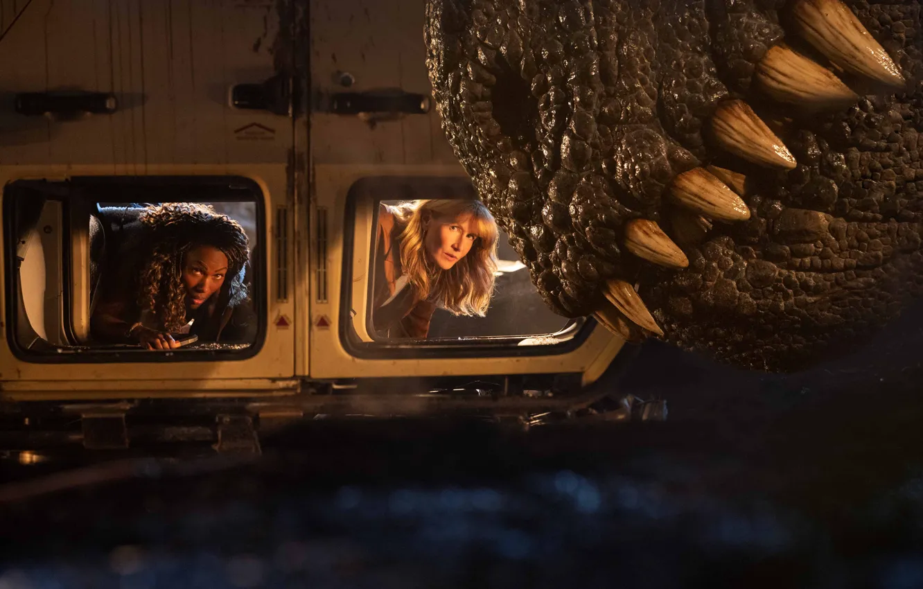 Photo wallpaper dinosaur, teeth, 2022, Laura Dern, DeVanda Wise, Jurassic World Dominion, Laura Dern, DeWanda Wise