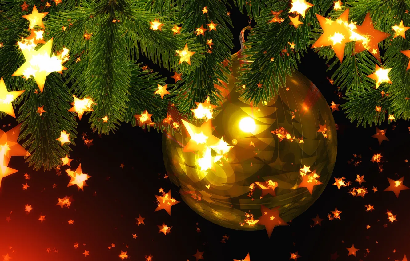 Photo wallpaper stars, balls, tree, new year