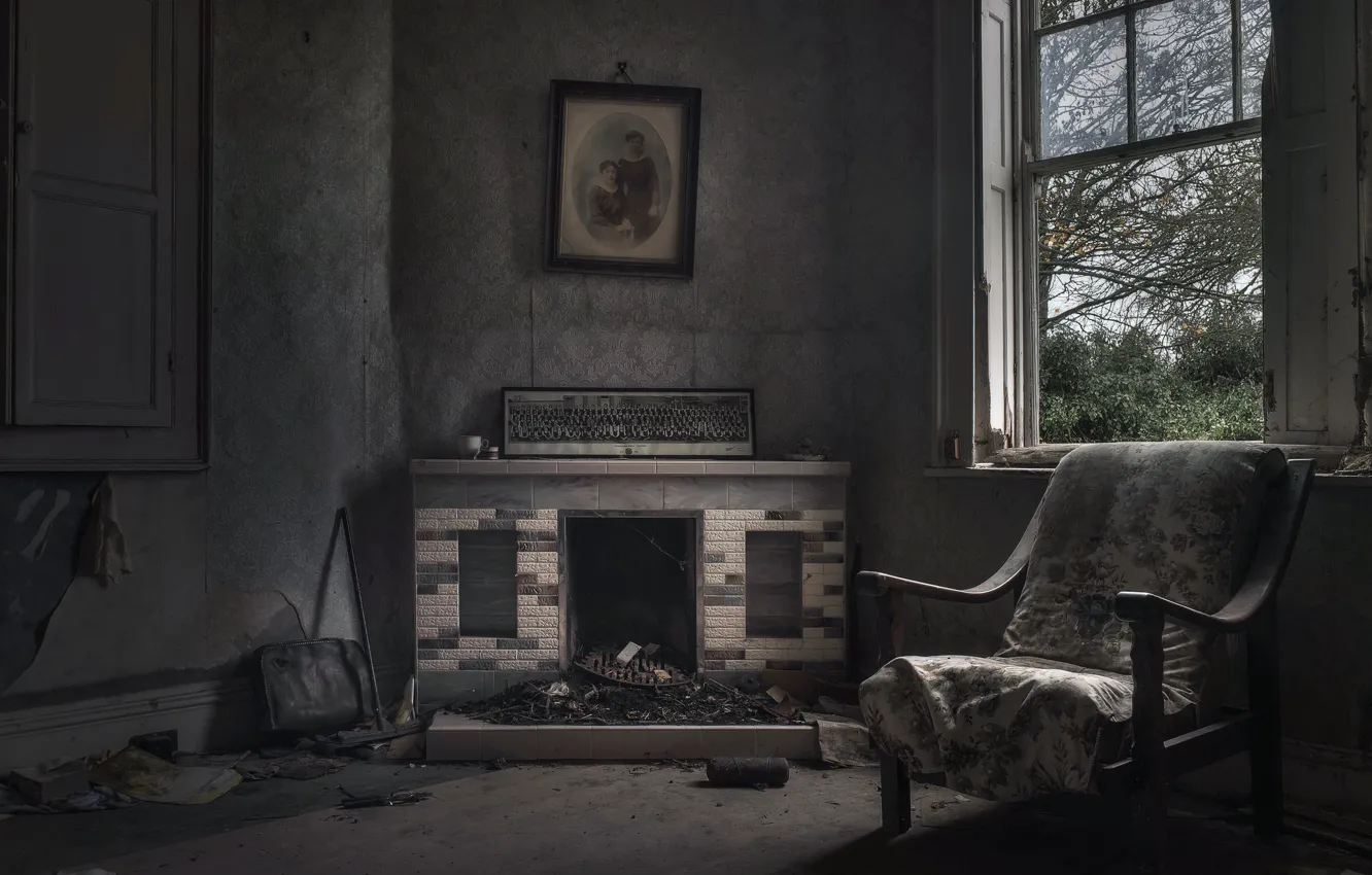 Photo wallpaper chair, window, fireplace