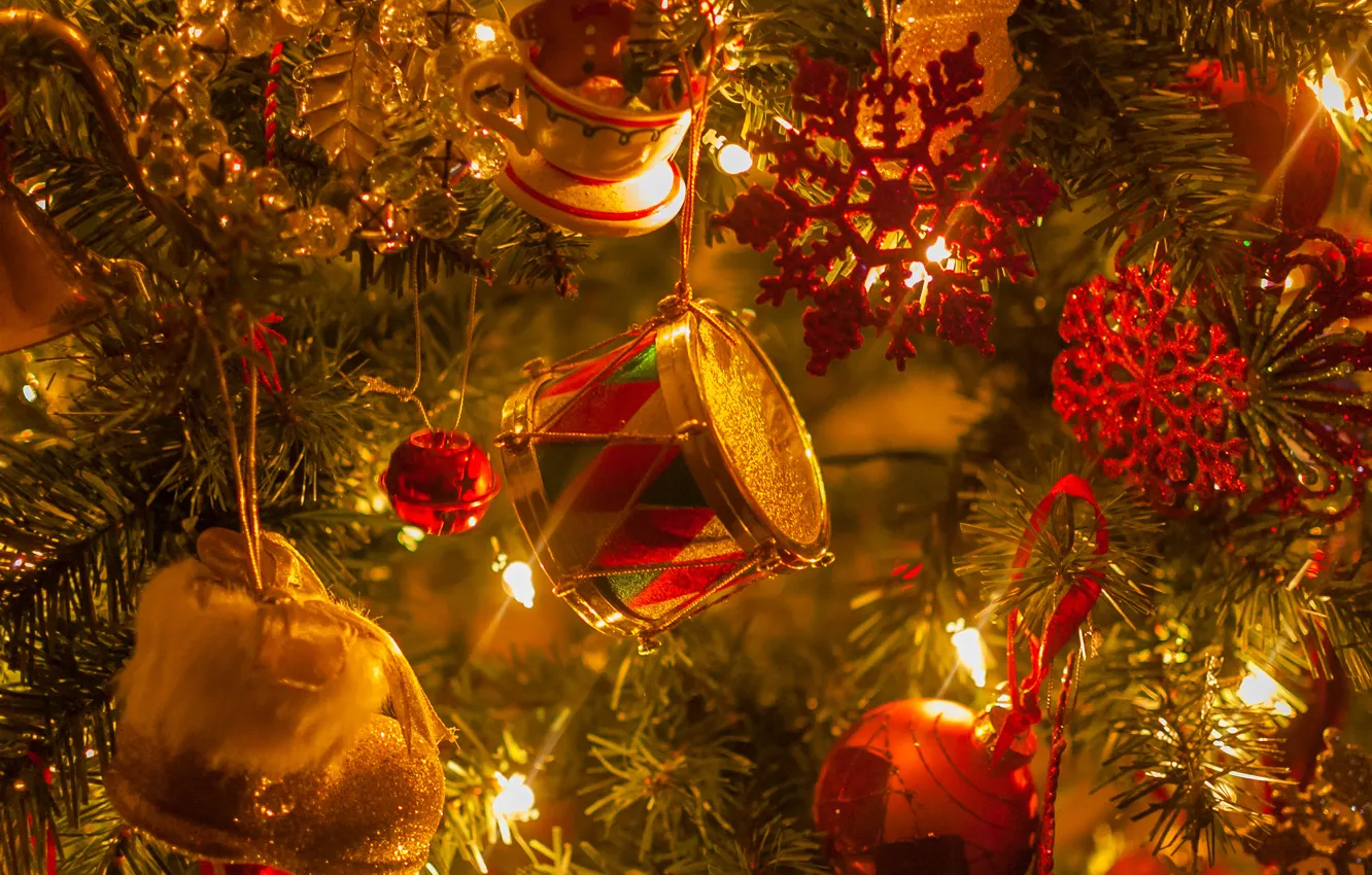 Photo wallpaper decoration, lights, Christmas tree