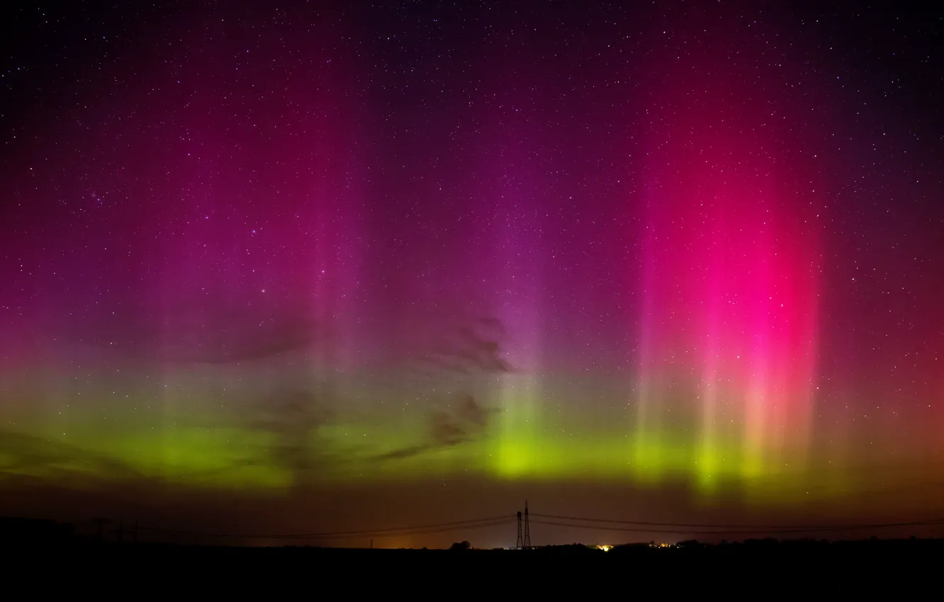 Photo wallpaper the sky, stars, Northern lights, horizon