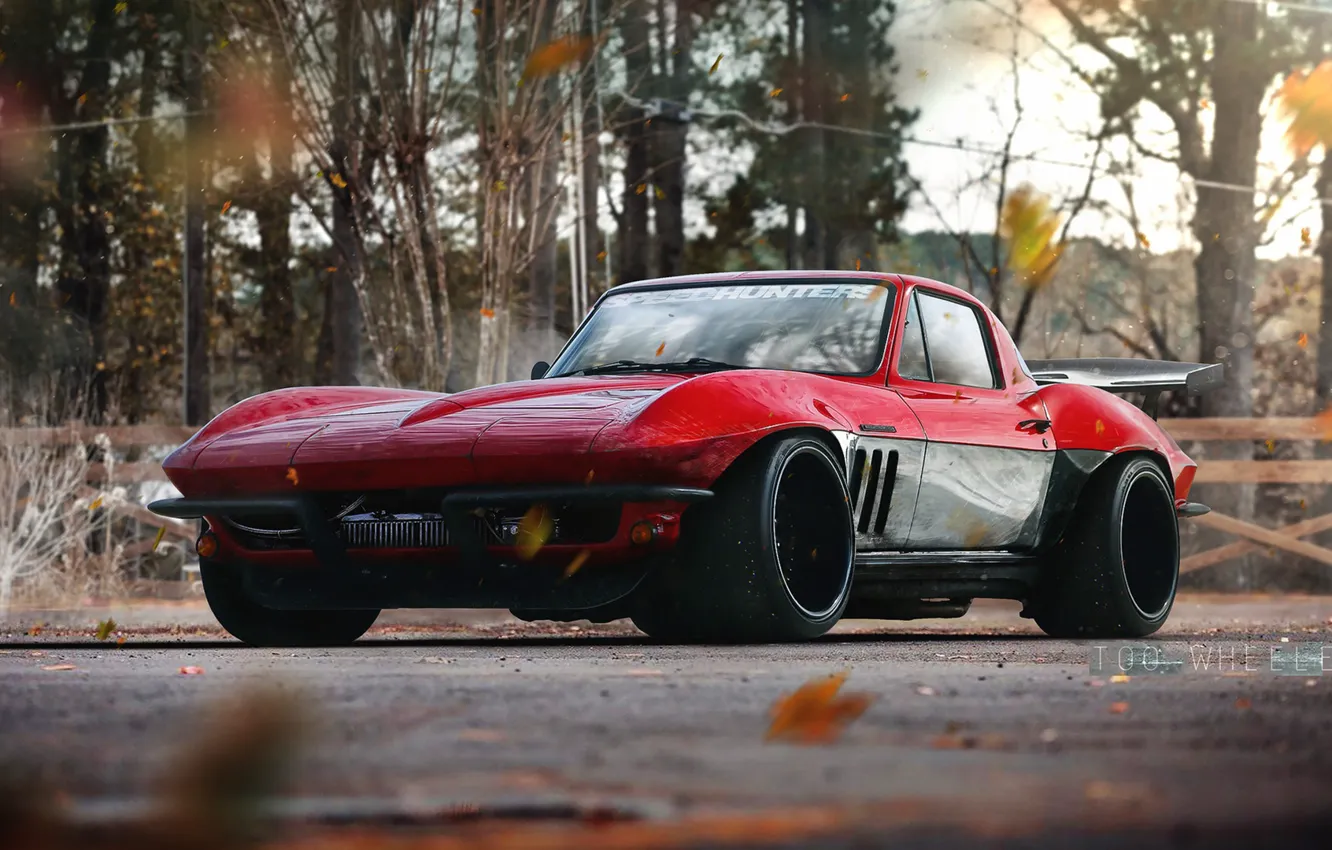 Photo wallpaper machine, auto, red, retro, Corvette, Chevrolet, Chevrolet Corvette, Transport & Vehicles