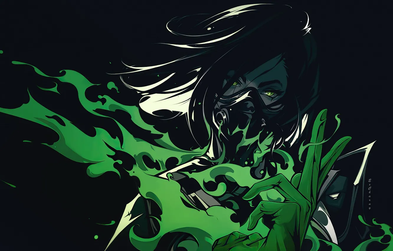 Photo wallpaper look, girl, green, Valorant