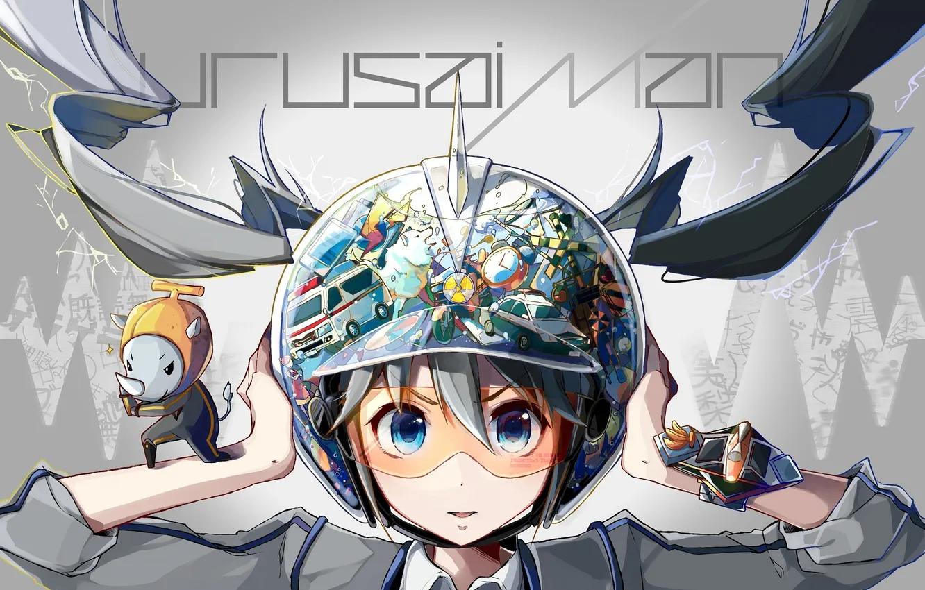 Photo wallpaper girl, anime, art, glasses, helmet, vocaloid, hatsune miku, nou