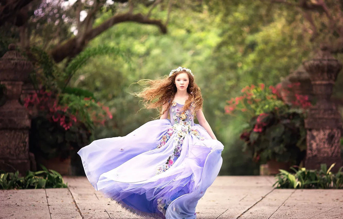 Photo wallpaper dress, girl, Wind Blown