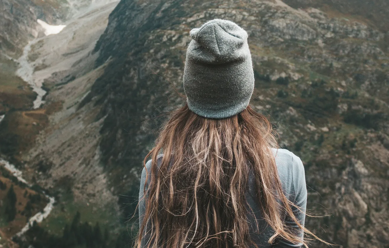 Photo wallpaper girl, hat, hair, back