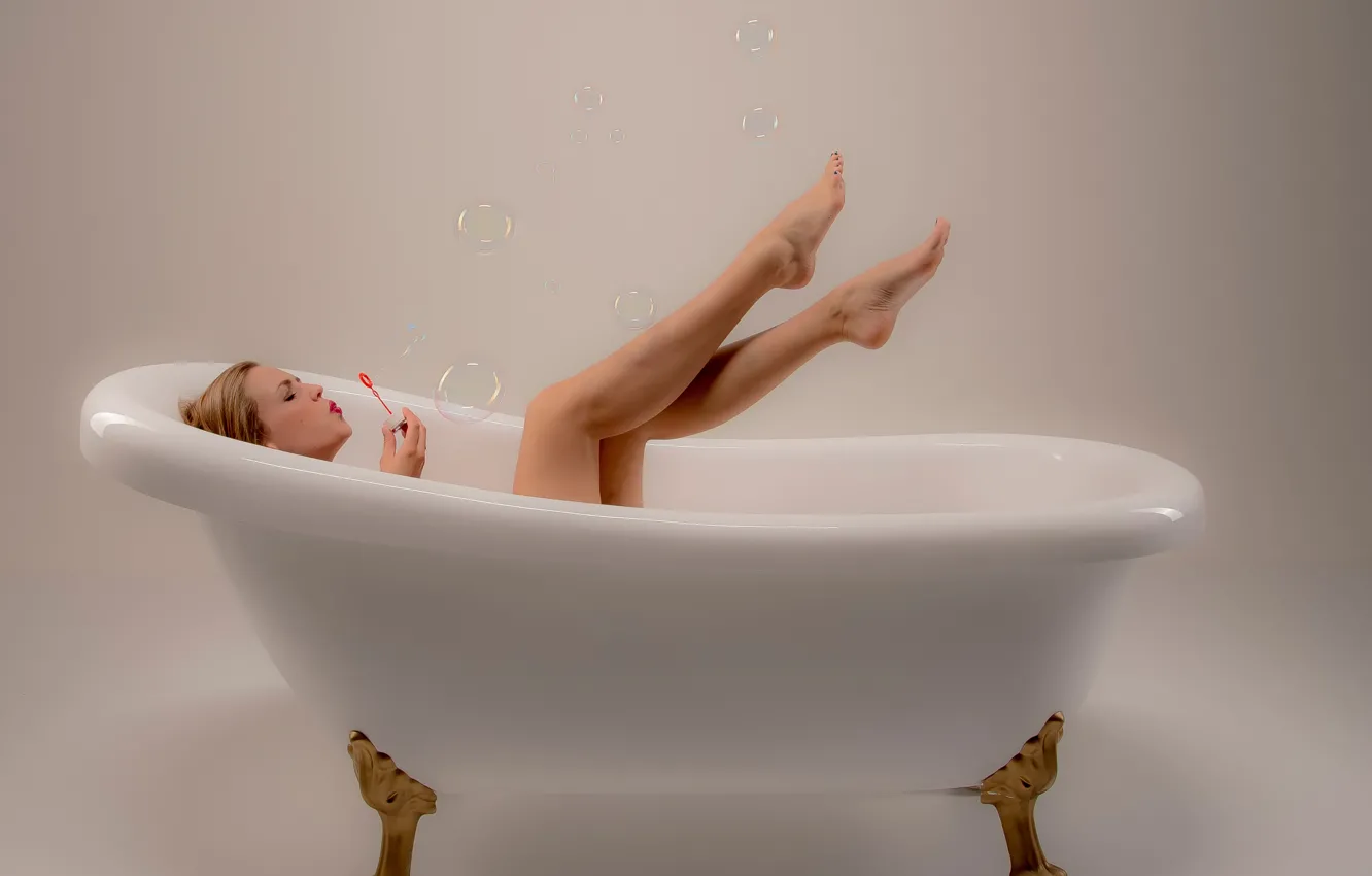 Photo wallpaper girl, bubbles, bath, legs