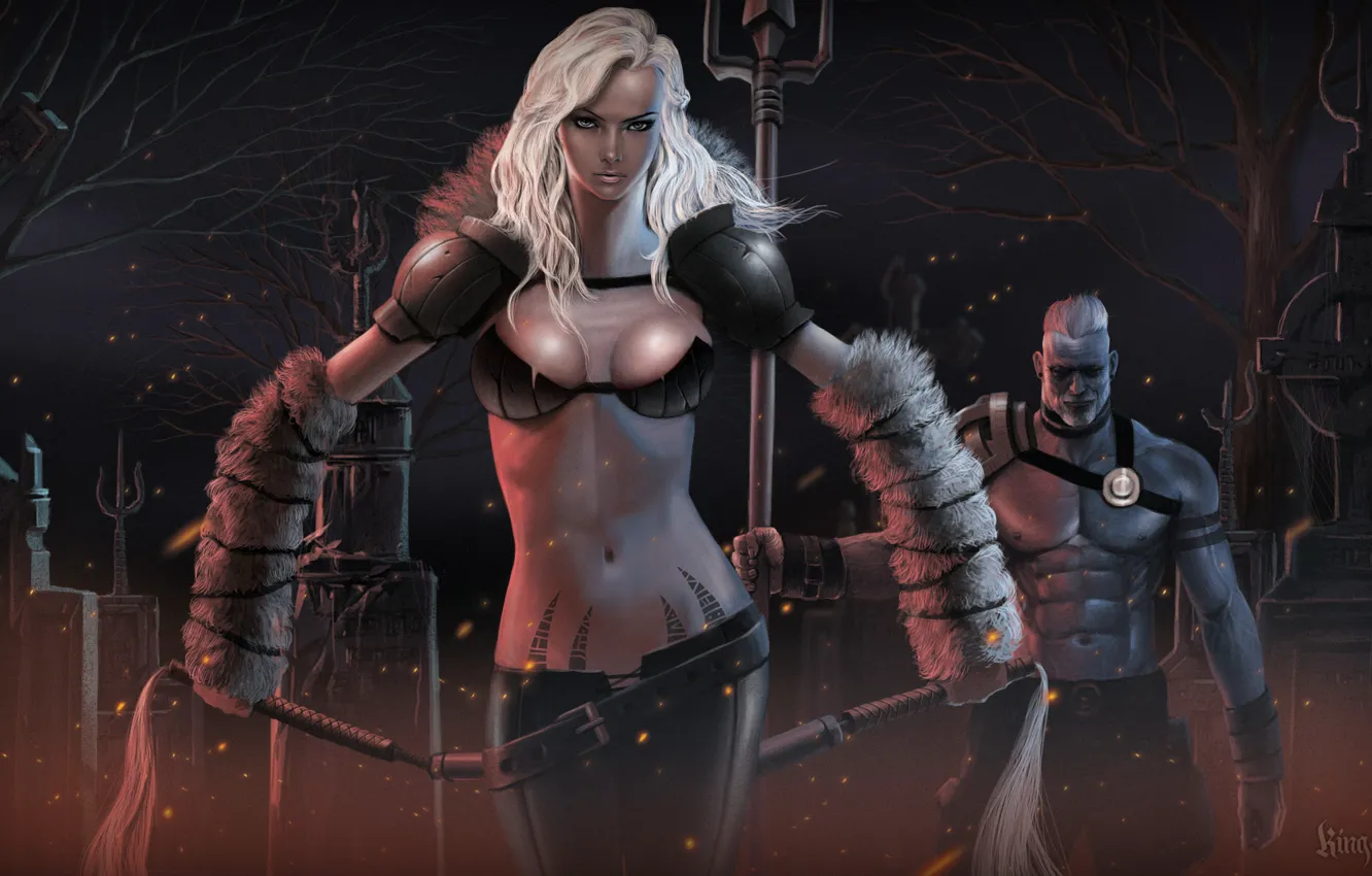 Photo wallpaper look, girl, weapons, fiction, hair, art, blonde, cemetery