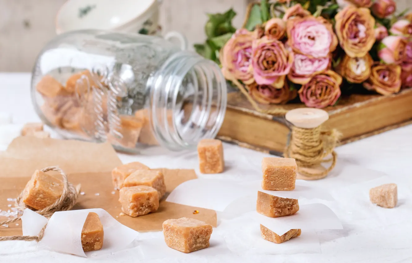 Photo wallpaper table, roses, candy, Bank, dessert, Natasha Breen