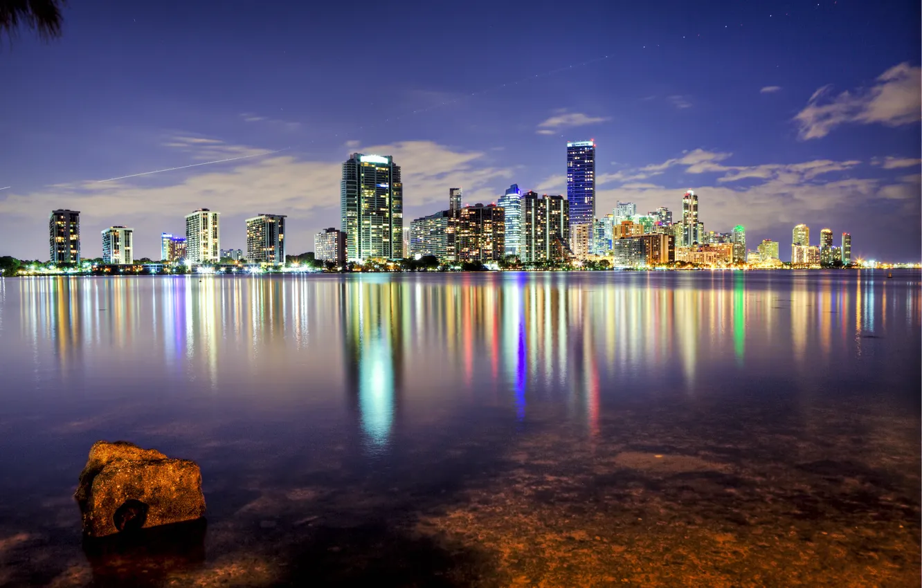 Photo wallpaper the city, the ocean, building, Miami, skyscrapers, the evening, FL, USA