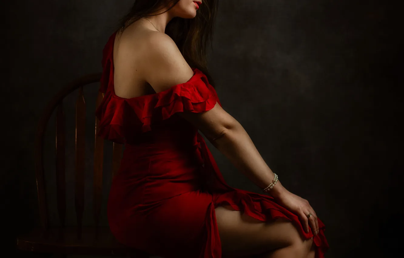 Photo wallpaper feet, dress, chair, sitting