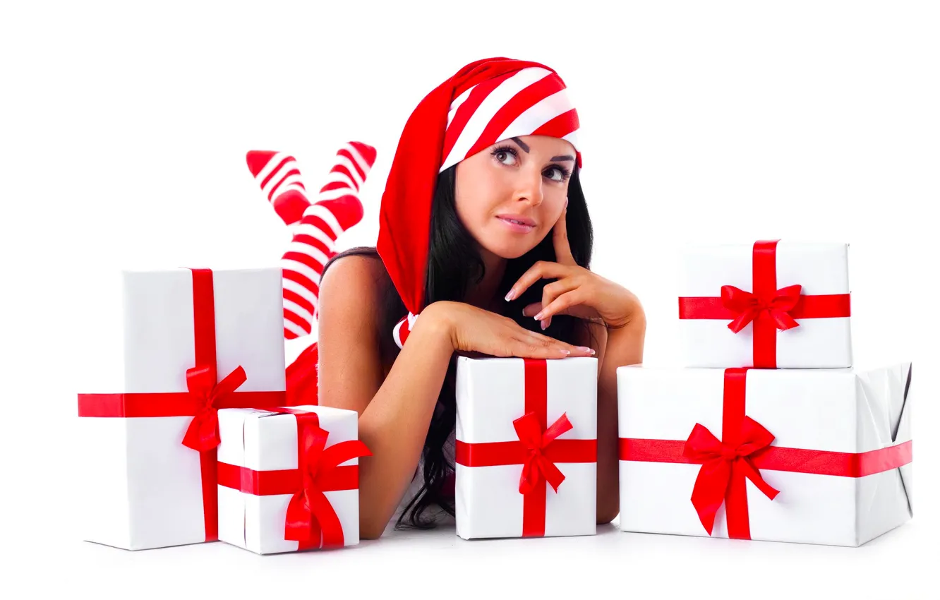 Photo wallpaper girl, new year, gifts