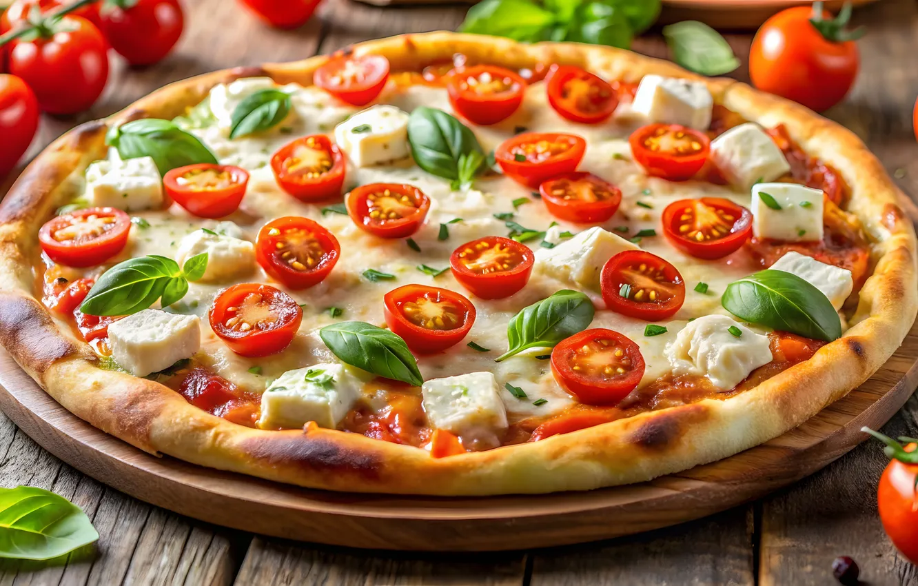 Photo wallpaper pizza, tomatoes, AI art