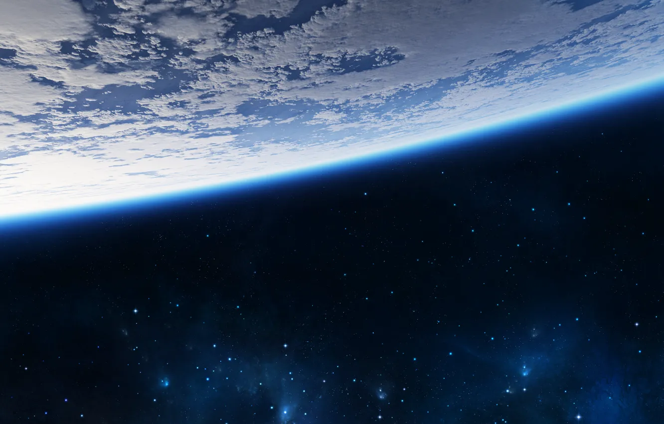 Photo wallpaper stars, clouds, planet