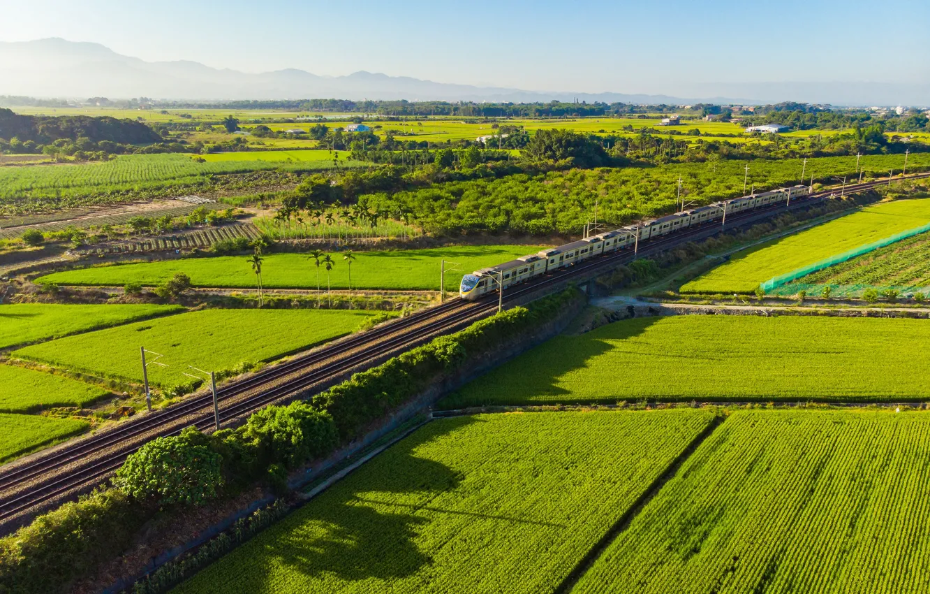 Photo wallpaper landscape, train, panorama