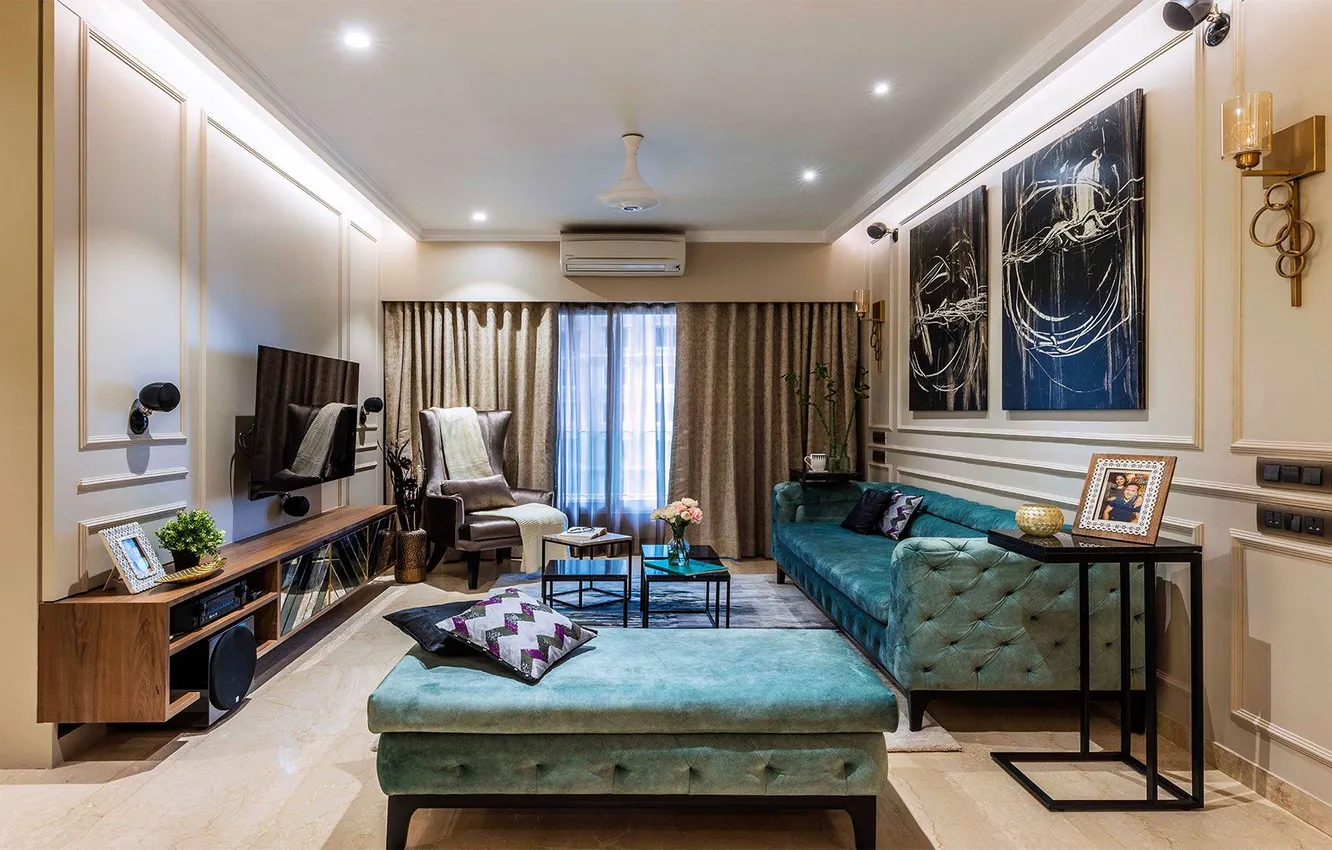 Photo wallpaper design, style, room, interior, living room, upholstered furniture made of suede