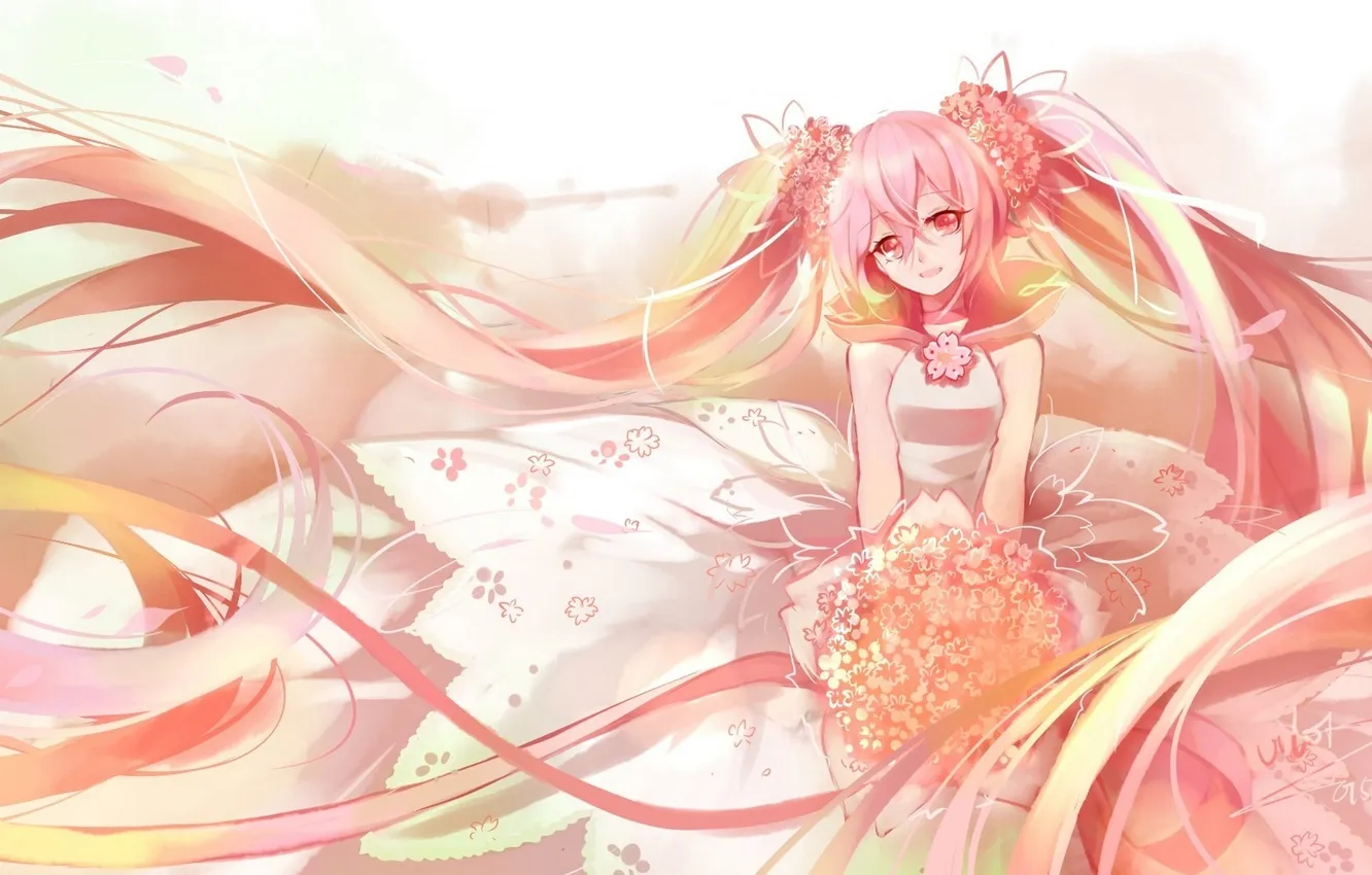 Photo wallpaper girl, smile, anime, art, vocaloid, sakura, mike, vilor