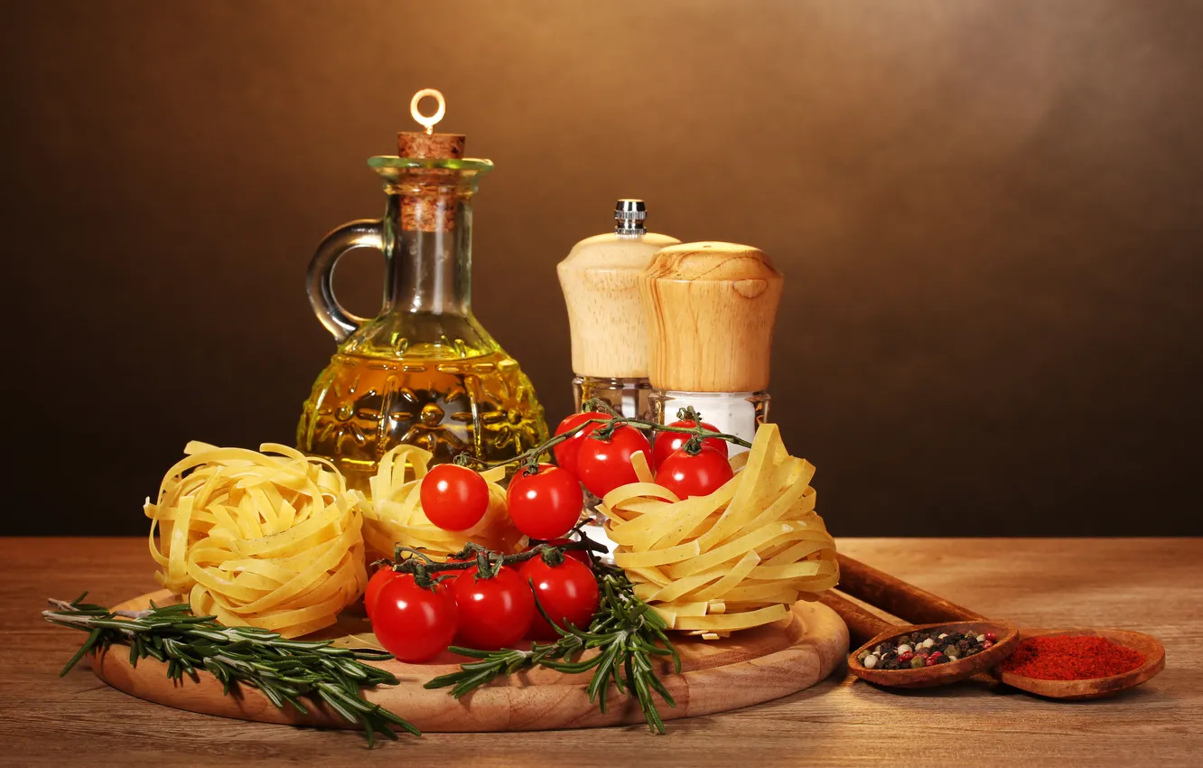 Photo wallpaper oil, food, tomatoes, food, spices, tomatoes, oil, pasta