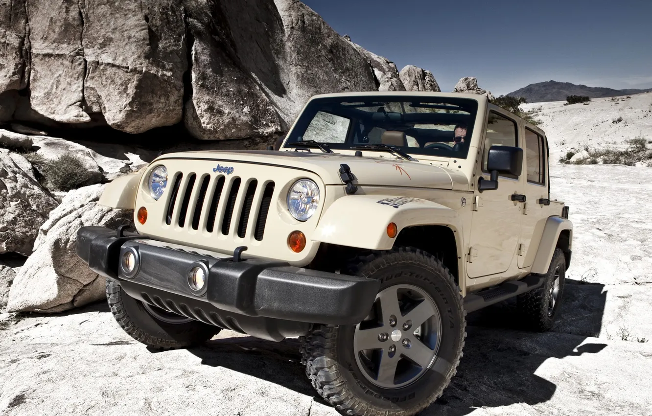 Photo wallpaper rocks, desert, jeep, Wrangler, Jeep, Unlimited, Wrangler, Mojave