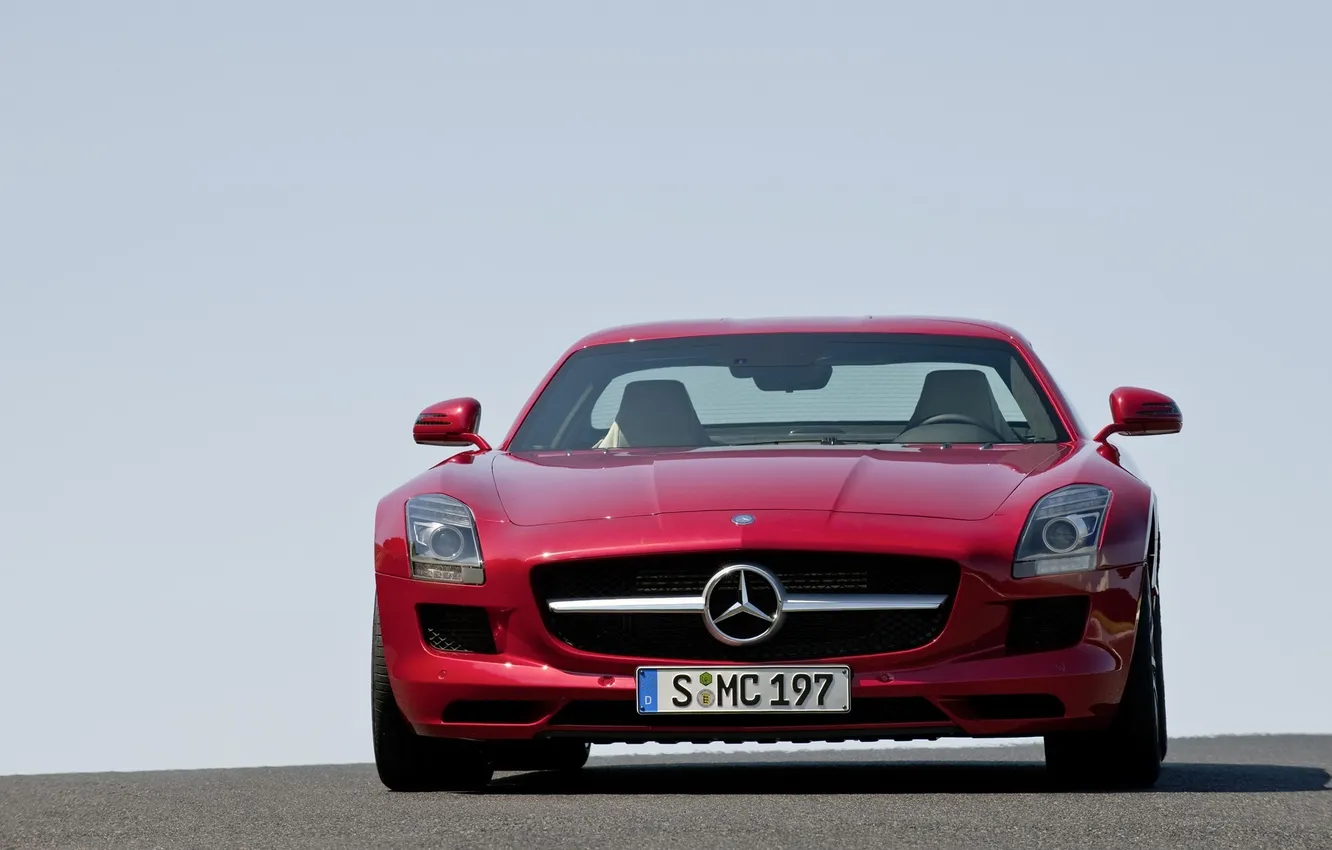 Photo wallpaper road, machine, red, cars, Mercedes, Mercedes, Benz SLS AMG