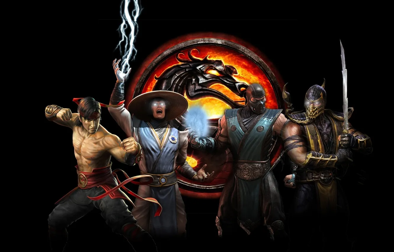 Photo wallpaper Dragon, Logo, Mortal Kombat, Wallpaper, Game, Katana, Sword, Warriors