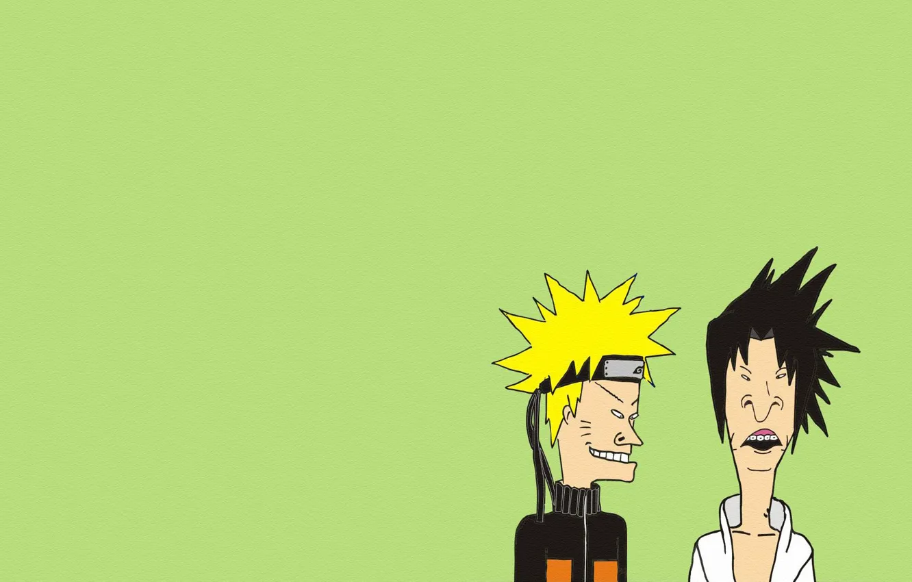 Photo wallpaper minimalism, dude, Naruto, Naruto, the trick, green background, Beavis and Butt-head, Beavis and Butthead