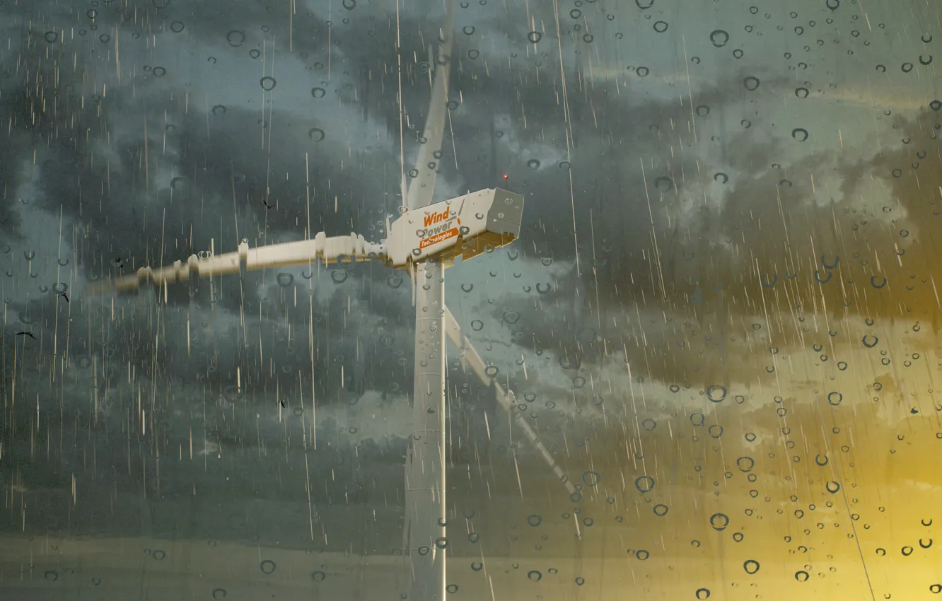 Photo wallpaper the sky, drops, rain, window, windmills, by rengreng