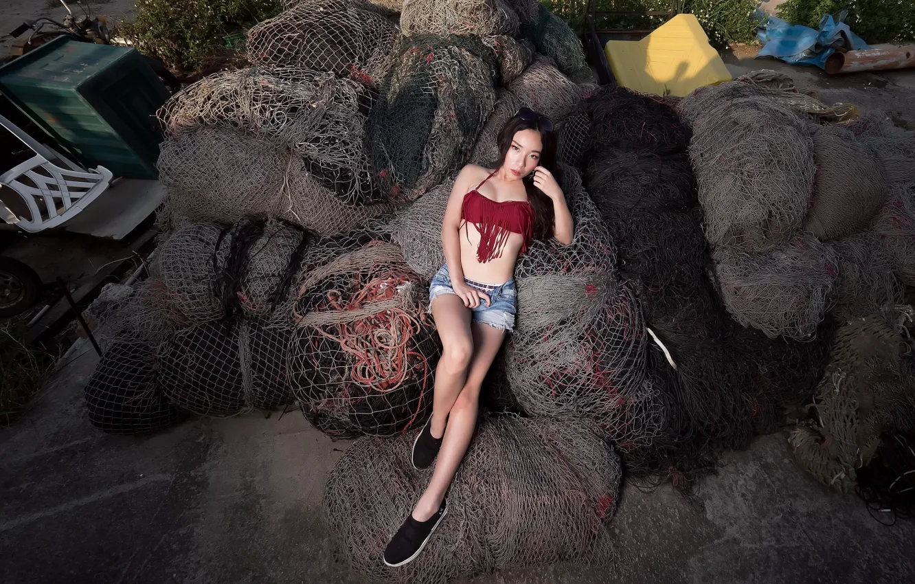 Photo wallpaper girl, dump, Asian