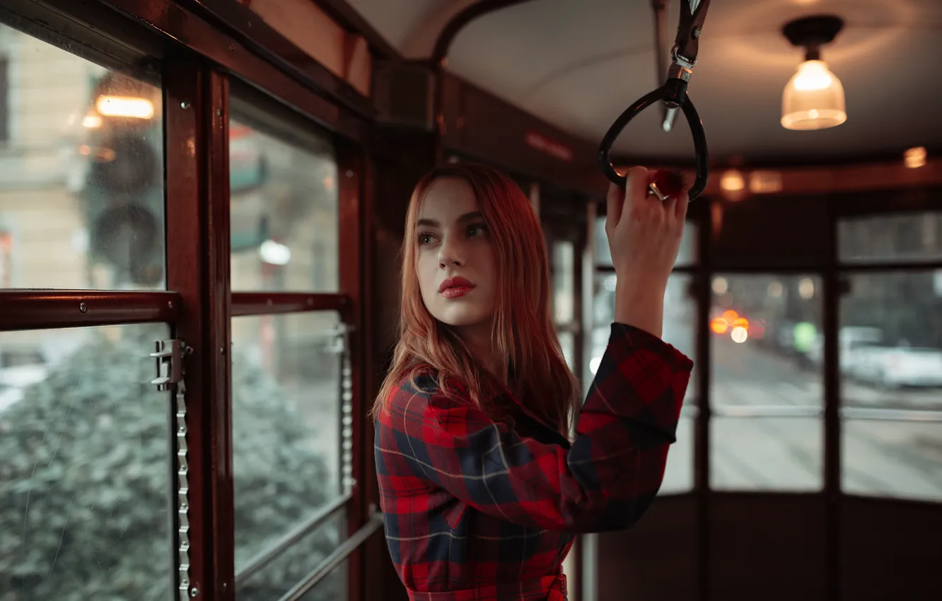 Photo wallpaper look, girl, tram, coat