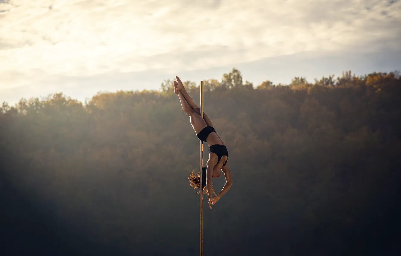 Photo wallpaper gymnast, pole, acrobatics, not a strip