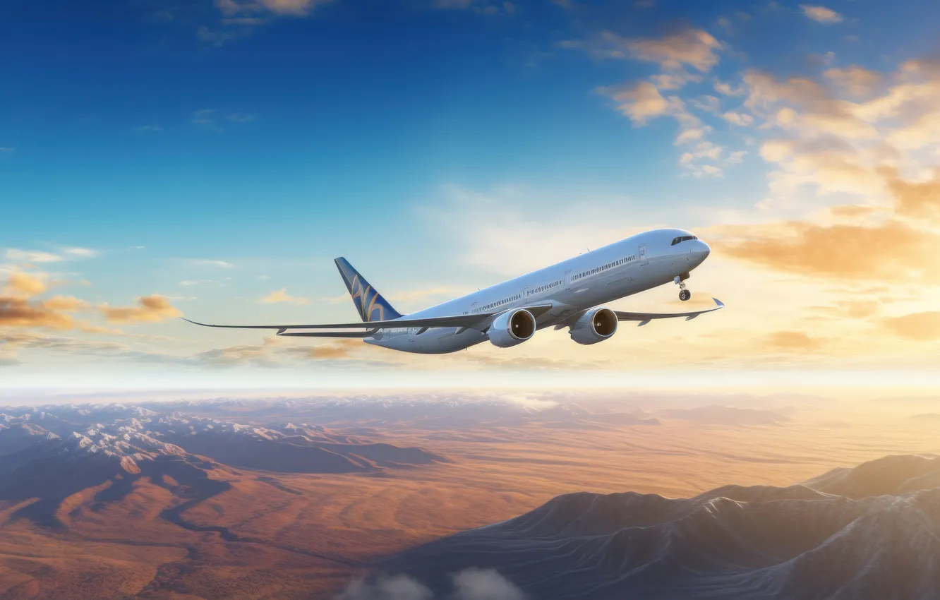 Photo wallpaper flight, aviation, technique, the plane, AI art, neural network