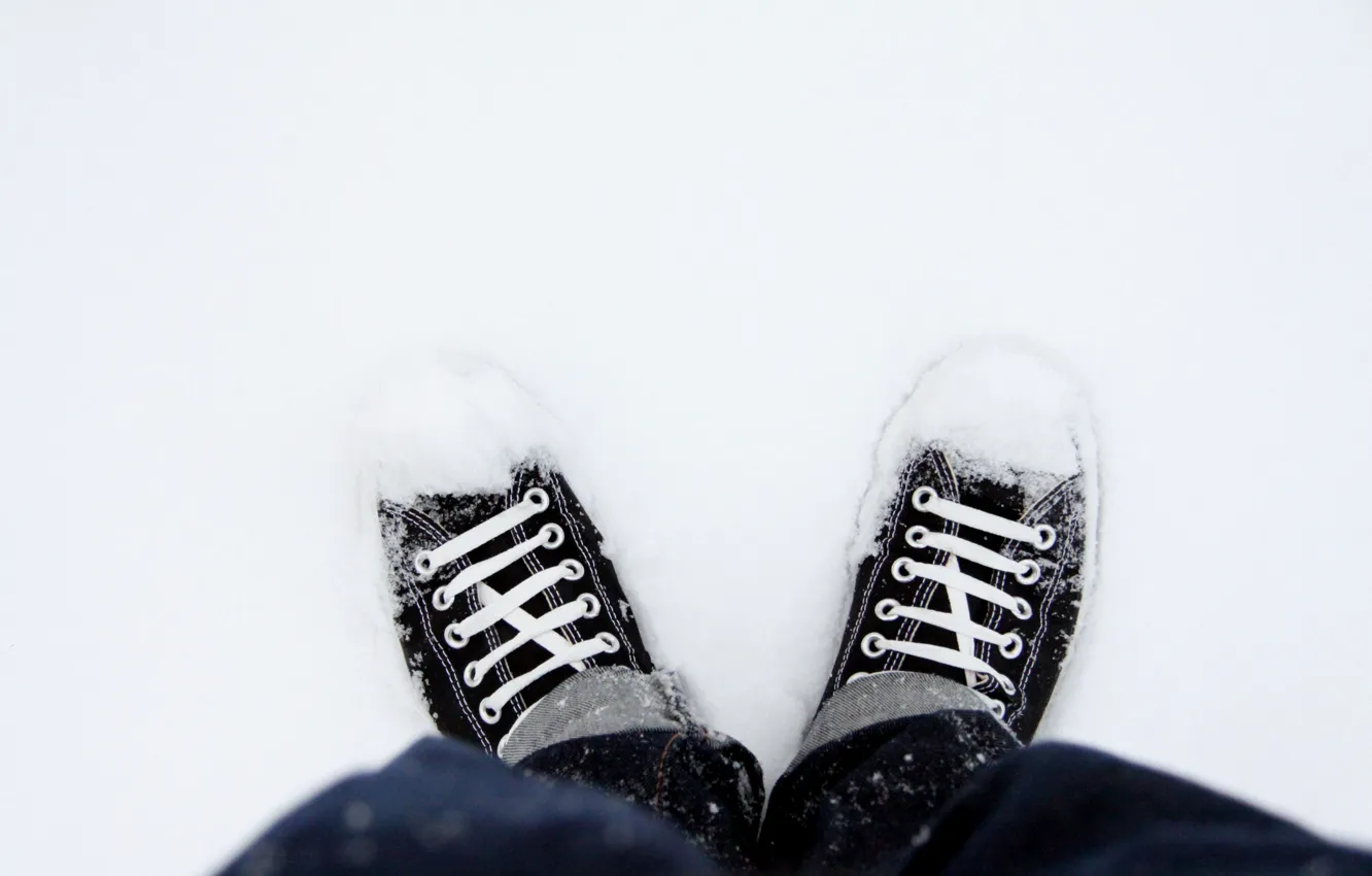 Photo wallpaper snow, shoes, sneakers