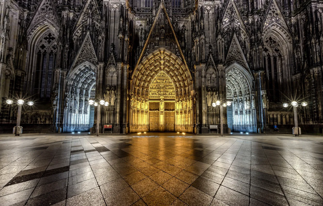 Photo wallpaper lights, Germany, Cathedral, Cologne