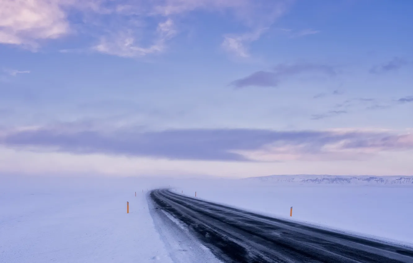 Photo wallpaper road, field, snow
